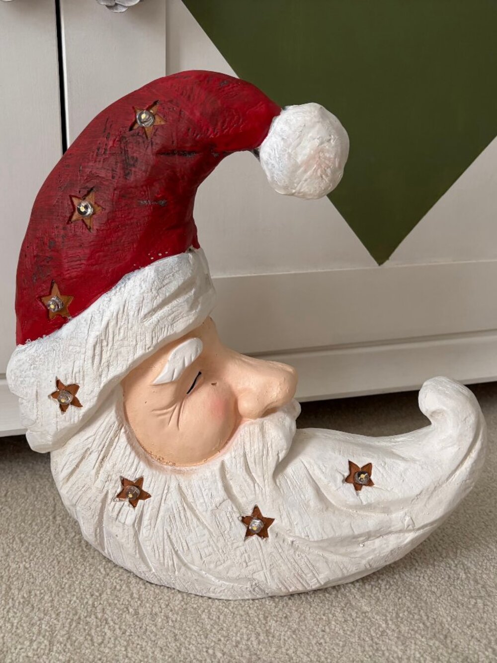 LIKE NEW! JoAnn's Fabrics Distressed Crescent Moon Santa Claus